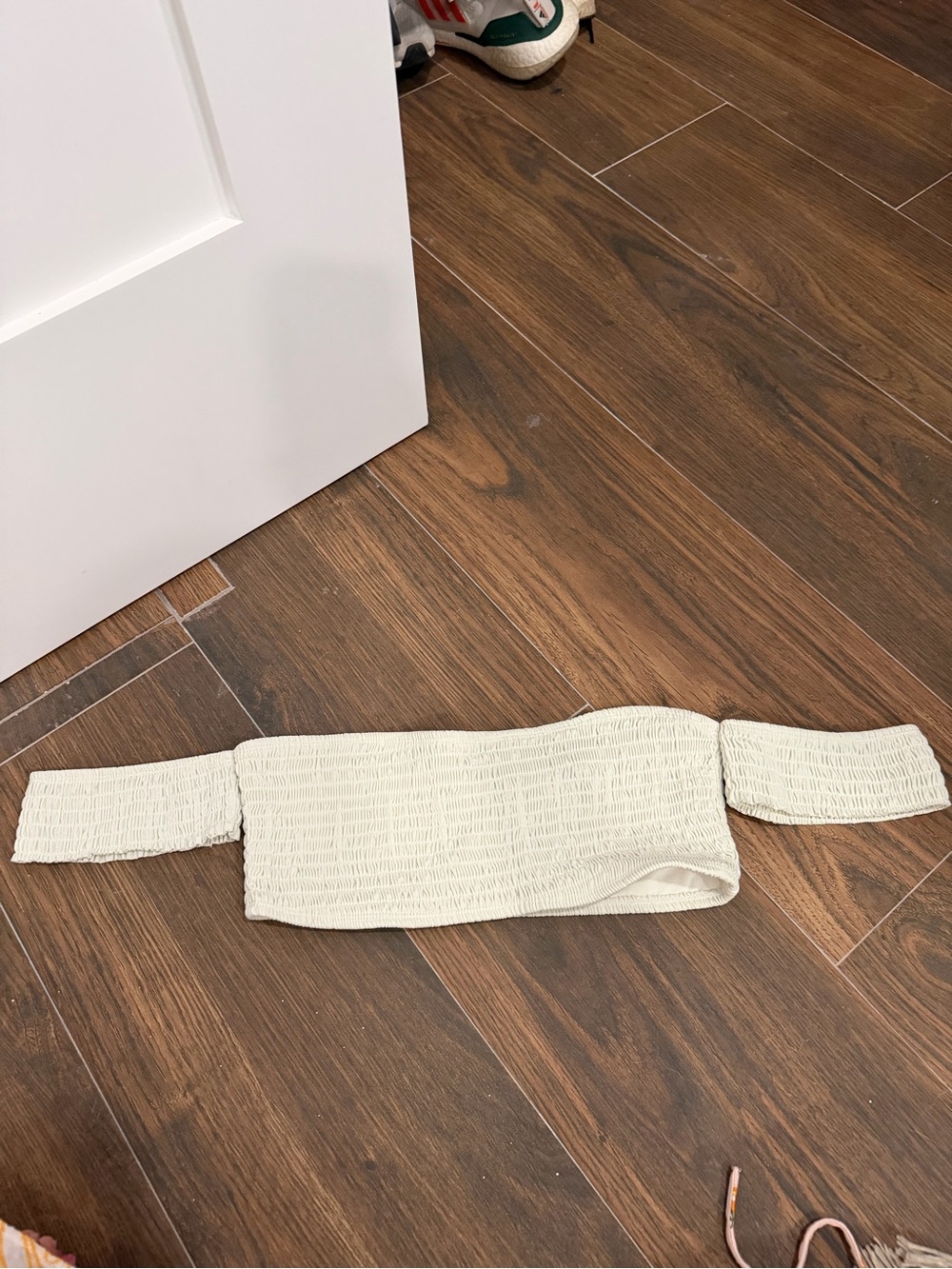 Nasty Gal Cream Smocked Crop Top